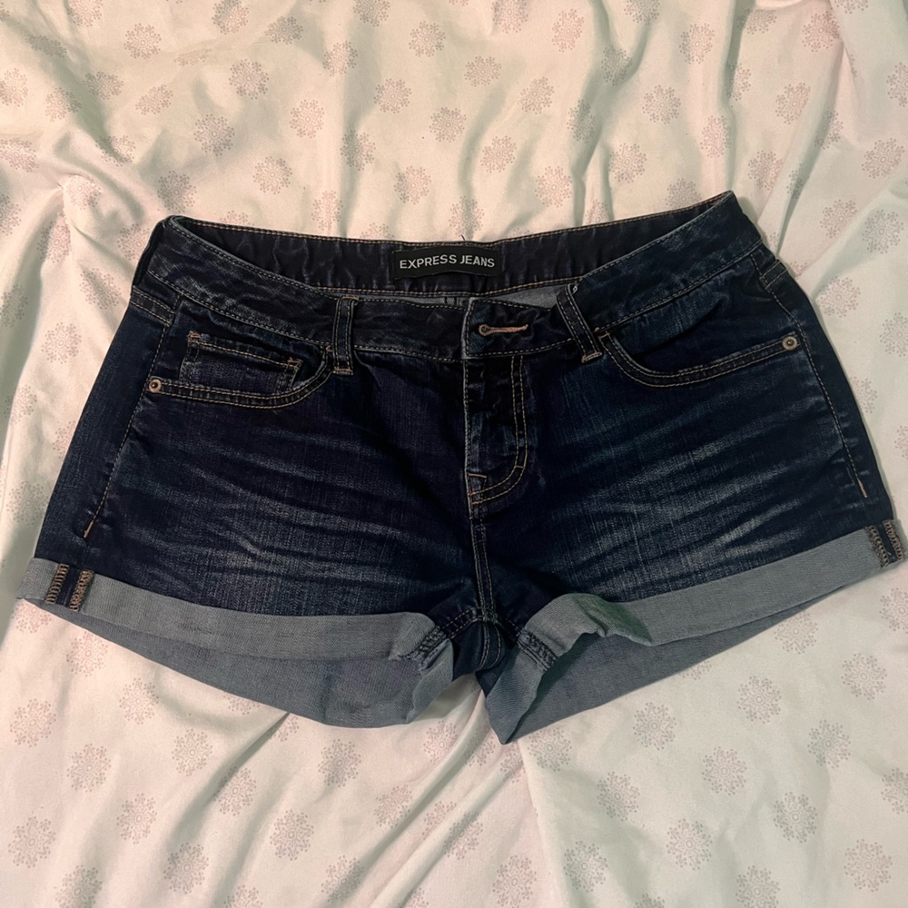 Express dark wash denim shorts